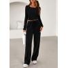 imagePRETTYGARDEN Womens 2026 Fall Trendy 2 Piece Outfits Lounge Sets Long Sleeve Top Henley Shirts Wide Leg Pants Travel ClothesBlack
