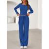 imagePRETTYGARDEN Womens 2026 Fall Trendy 2 Piece Outfits Lounge Sets Long Sleeve Top Henley Shirts Wide Leg Pants Travel ClothesBlue