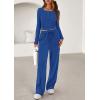 imagePRETTYGARDEN Womens 2026 Fall Trendy 2 Piece Outfits Lounge Sets Long Sleeve Top Henley Shirts Wide Leg Pants Travel ClothesBlue