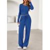 imagePRETTYGARDEN Womens 2026 Fall Trendy 2 Piece Outfits Lounge Sets Long Sleeve Top Henley Shirts Wide Leg Pants Travel ClothesBlue
