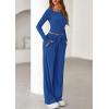 imagePRETTYGARDEN Womens 2026 Fall Trendy 2 Piece Outfits Lounge Sets Long Sleeve Top Henley Shirts Wide Leg Pants Travel ClothesBlue