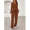 imagePRETTYGARDEN Womens 2026 Fall Trendy 2 Piece Outfits Lounge Sets Long Sleeve Top Henley Shirts Wide Leg Pants Travel ClothesBrown