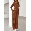 imagePRETTYGARDEN Womens 2026 Fall Trendy 2 Piece Outfits Lounge Sets Long Sleeve Top Henley Shirts Wide Leg Pants Travel ClothesBrown