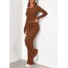 imagePRETTYGARDEN Womens 2026 Fall Trendy 2 Piece Outfits Lounge Sets Long Sleeve Top Henley Shirts Wide Leg Pants Travel ClothesBrown