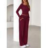 imagePRETTYGARDEN Womens 2026 Fall Trendy 2 Piece Outfits Lounge Sets Long Sleeve Top Henley Shirts Wide Leg Pants Travel ClothesBurgundy