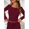 imagePRETTYGARDEN Womens 2026 Fall Trendy 2 Piece Outfits Lounge Sets Long Sleeve Top Henley Shirts Wide Leg Pants Travel ClothesBurgundy