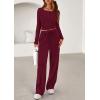 imagePRETTYGARDEN Womens 2026 Fall Trendy 2 Piece Outfits Lounge Sets Long Sleeve Top Henley Shirts Wide Leg Pants Travel ClothesBurgundy