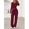 imagePRETTYGARDEN Womens 2026 Fall Trendy 2 Piece Outfits Lounge Sets Long Sleeve Top Henley Shirts Wide Leg Pants Travel ClothesBurgundy