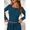 imagePRETTYGARDEN Womens 2026 Fall Trendy 2 Piece Outfits Lounge Sets Long Sleeve Top Henley Shirts Wide Leg Pants Travel ClothesDark Blue