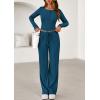 imagePRETTYGARDEN Womens 2026 Fall Trendy 2 Piece Outfits Lounge Sets Long Sleeve Top Henley Shirts Wide Leg Pants Travel ClothesDark Blue