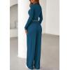 imagePRETTYGARDEN Womens 2026 Fall Trendy 2 Piece Outfits Lounge Sets Long Sleeve Top Henley Shirts Wide Leg Pants Travel ClothesDark Blue