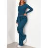 imagePRETTYGARDEN Womens 2026 Fall Trendy 2 Piece Outfits Lounge Sets Long Sleeve Top Henley Shirts Wide Leg Pants Travel ClothesDark Blue