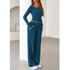 imagePRETTYGARDEN Womens 2026 Fall Trendy 2 Piece Outfits Lounge Sets Long Sleeve Top Henley Shirts Wide Leg Pants Travel ClothesDark Blue