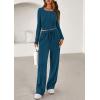 imagePRETTYGARDEN Womens 2026 Fall Trendy 2 Piece Outfits Lounge Sets Long Sleeve Top Henley Shirts Wide Leg Pants Travel ClothesDark Blue