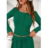 imagePRETTYGARDEN Womens 2026 Fall Trendy 2 Piece Outfits Lounge Sets Long Sleeve Top Henley Shirts Wide Leg Pants Travel ClothesGreen