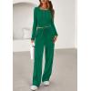 imagePRETTYGARDEN Womens 2026 Fall Trendy 2 Piece Outfits Lounge Sets Long Sleeve Top Henley Shirts Wide Leg Pants Travel ClothesGreen