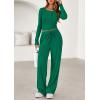 imagePRETTYGARDEN Womens 2026 Fall Trendy 2 Piece Outfits Lounge Sets Long Sleeve Top Henley Shirts Wide Leg Pants Travel ClothesGreen
