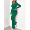 imagePRETTYGARDEN Womens 2026 Fall Trendy 2 Piece Outfits Lounge Sets Long Sleeve Top Henley Shirts Wide Leg Pants Travel ClothesGreen