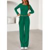 imagePRETTYGARDEN Womens 2026 Fall Trendy 2 Piece Outfits Lounge Sets Long Sleeve Top Henley Shirts Wide Leg Pants Travel ClothesGreen
