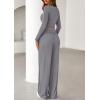 imagePRETTYGARDEN Womens 2026 Fall Trendy 2 Piece Outfits Lounge Sets Long Sleeve Top Henley Shirts Wide Leg Pants Travel ClothesGrey