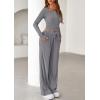 imagePRETTYGARDEN Womens 2026 Fall Trendy 2 Piece Outfits Lounge Sets Long Sleeve Top Henley Shirts Wide Leg Pants Travel ClothesGrey