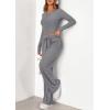 imagePRETTYGARDEN Womens 2026 Fall Trendy 2 Piece Outfits Lounge Sets Long Sleeve Top Henley Shirts Wide Leg Pants Travel ClothesGrey