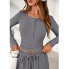 imagePRETTYGARDEN Womens 2026 Fall Trendy 2 Piece Outfits Lounge Sets Long Sleeve Top Henley Shirts Wide Leg Pants Travel ClothesGrey