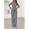 imagePRETTYGARDEN Womens 2026 Fall Trendy 2 Piece Outfits Lounge Sets Long Sleeve Top Henley Shirts Wide Leg Pants Travel ClothesGrey