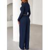 imagePRETTYGARDEN Womens 2026 Fall Trendy 2 Piece Outfits Lounge Sets Long Sleeve Top Henley Shirts Wide Leg Pants Travel ClothesNavy Blue