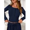 imagePRETTYGARDEN Womens 2026 Fall Trendy 2 Piece Outfits Lounge Sets Long Sleeve Top Henley Shirts Wide Leg Pants Travel ClothesNavy Blue