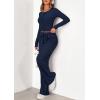 imagePRETTYGARDEN Womens 2026 Fall Trendy 2 Piece Outfits Lounge Sets Long Sleeve Top Henley Shirts Wide Leg Pants Travel ClothesNavy Blue