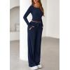 imagePRETTYGARDEN Womens 2026 Fall Trendy 2 Piece Outfits Lounge Sets Long Sleeve Top Henley Shirts Wide Leg Pants Travel ClothesNavy Blue