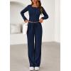 imagePRETTYGARDEN Womens 2026 Fall Trendy 2 Piece Outfits Lounge Sets Long Sleeve Top Henley Shirts Wide Leg Pants Travel ClothesNavy Blue