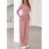 imagePRETTYGARDEN Womens 2026 Fall Trendy 2 Piece Outfits Lounge Sets Long Sleeve Top Henley Shirts Wide Leg Pants Travel ClothesPink