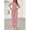 imagePRETTYGARDEN Womens 2026 Fall Trendy 2 Piece Outfits Lounge Sets Long Sleeve Top Henley Shirts Wide Leg Pants Travel ClothesPink