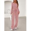 imagePRETTYGARDEN Womens 2026 Fall Trendy 2 Piece Outfits Lounge Sets Long Sleeve Top Henley Shirts Wide Leg Pants Travel ClothesPink