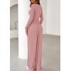imagePRETTYGARDEN Womens 2026 Fall Trendy 2 Piece Outfits Lounge Sets Long Sleeve Top Henley Shirts Wide Leg Pants Travel ClothesPink