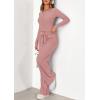 imagePRETTYGARDEN Womens 2026 Fall Trendy 2 Piece Outfits Lounge Sets Long Sleeve Top Henley Shirts Wide Leg Pants Travel ClothesPink
