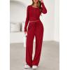 imagePRETTYGARDEN Womens 2026 Fall Trendy 2 Piece Outfits Lounge Sets Long Sleeve Top Henley Shirts Wide Leg Pants Travel ClothesRed