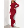 imagePRETTYGARDEN Womens 2026 Fall Trendy 2 Piece Outfits Lounge Sets Long Sleeve Top Henley Shirts Wide Leg Pants Travel ClothesRed