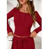 imagePRETTYGARDEN Womens 2026 Fall Trendy 2 Piece Outfits Lounge Sets Long Sleeve Top Henley Shirts Wide Leg Pants Travel ClothesRed