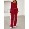 imagePRETTYGARDEN Womens 2026 Fall Trendy 2 Piece Outfits Lounge Sets Long Sleeve Top Henley Shirts Wide Leg Pants Travel ClothesRed
