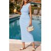 imagePRETTYGARDEN Womens 2026 Summer Bodycon Midi Dress Casual Striped Cap Sleeve Party Wedding Guest Dresses Vacation OutfitsStriped Light Blue White