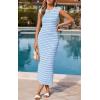 imagePRETTYGARDEN Womens 2026 Summer Bodycon Midi Dress Casual Striped Cap Sleeve Party Wedding Guest Dresses Vacation OutfitsStriped Light Blue White