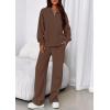 imagePRETTYGARDEN Womens Casual Two Piece Sets Fall 2026 Outfits Quarter Zip Sweatshirts Straight Leg Pants Sweatsuits TracksuitBrown