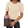 imagePRETTYGARDEN Womens Sweaters Spring 2026 Summer Puff Short Sleeve Sweater Trendy Cute Knit Work Blouses Business Casual TopsApricot