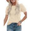 imagePRETTYGARDEN Womens Sweaters Spring 2026 Summer Puff Short Sleeve Sweater Trendy Cute Knit Work Blouses Business Casual TopsApricot