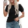 imagePRETTYGARDEN Womens Sweaters Spring 2026 Summer Puff Short Sleeve Sweater Trendy Cute Knit Work Blouses Business Casual TopsBlack