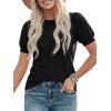 imagePRETTYGARDEN Womens Sweaters Spring 2026 Summer Puff Short Sleeve Sweater Trendy Cute Knit Work Blouses Business Casual TopsBlack
