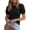 imagePRETTYGARDEN Womens Sweaters Spring 2026 Summer Puff Short Sleeve Sweater Trendy Cute Knit Work Blouses Business Casual TopsBlack